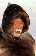 Tatigat, an Inuit hunter, his breath frozen into his beard. Igloolik, Nunavut, Canada
